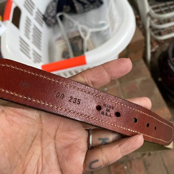 Vintage 90s TOMMY HILFIGER BELT 34 Authentic Surplus Style Leather Webbing Brass - Picture 5 of 5